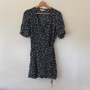 Reformation Midnight Blue and Cream Floral Wrap Mini Dress Sz XL